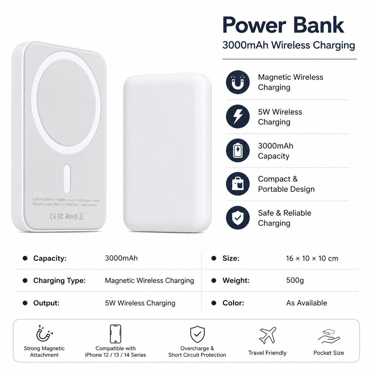Power Bank 3000mAh Wireless Charging
