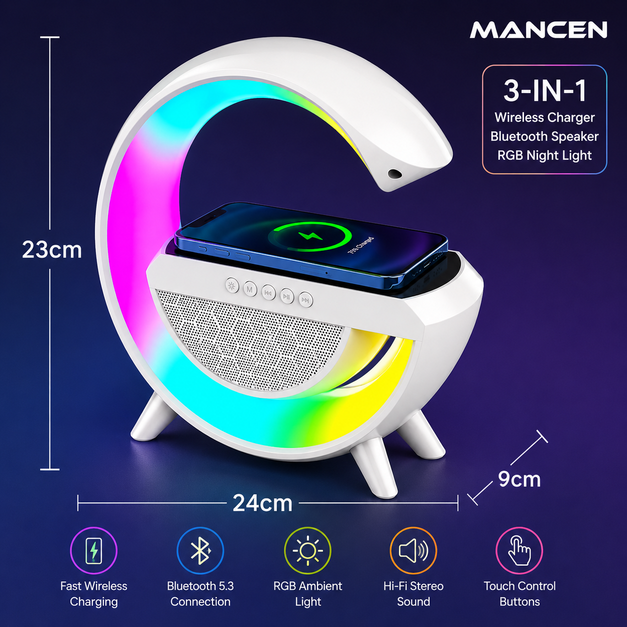 RGB LED Wireless Charging Speaker Lamp